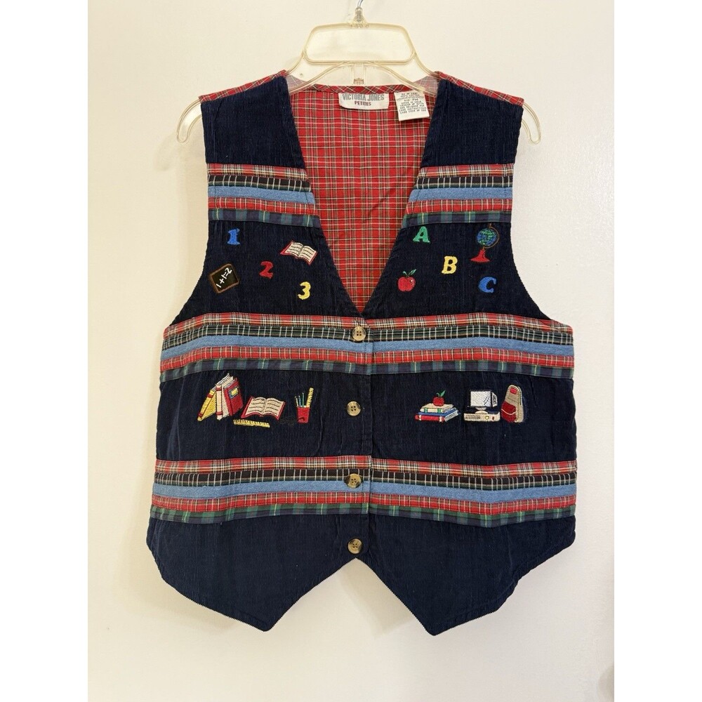 Vintage Victoria Jones Petites Corduroy vest Embroidered Teachers -Medium